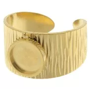 Bague large striée réglable - cabochon fond plat 8 mm - Acier inoxydable 304 Doré x1