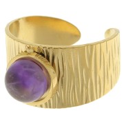 Bague large striée réglable - cabochon fond plat 8 mm - Acier inoxydable 304 Doré x1