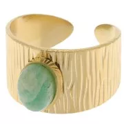 Bague large striée réglable - cabochon fond plat 8x6mm - Acier inoxydable 304 Doré x1