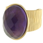 Bague large striée réglable - cabochon fond plat 18x13 mm - Acier inoxydable 304 Doré x1