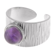 Bague large striée réglable pour cabochon fond plat 8 mm - Acier inoxydable 304 x1