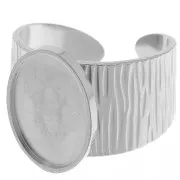 Bague large striée réglable pour cabochon fond plat 14x10 mm - Acier inoxydable 304 x1