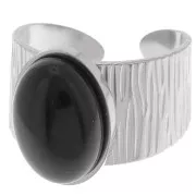 Bague large striée réglable pour cabochon fond plat 14x10 mm - Acier inoxydable 304 x1