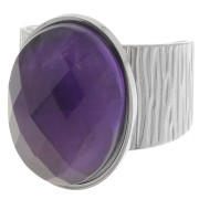 Bague large striée réglable pour cabochon fond plat 18x13 mm - Acier inoxydable 304 x1