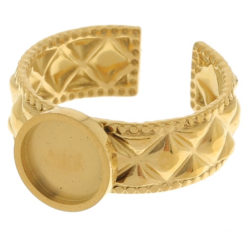 Bague texturée réglable pour cabochon fond plat 8 mm - Acier inoxydable 304 Doré