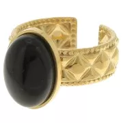 Bague texturée réglable - cabochon fond plat 14x10 mm - Acier inoxydable 304 Doré