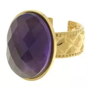 Bague texturée réglable - cabochon fond plat 18x13 mm - Acier inoxydable 304 Doré