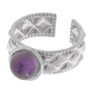 Bague texturée réglable pour cabochon fond plat 8 mm - Acier inoxydable 304 x1