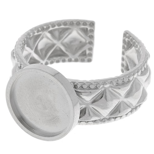 Bague texturée réglable pour cabochon fond plat 10 mm - Acier inoxydable 304 x1
