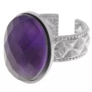 Bague texturée réglable pour cabochon fond plat 18x13 mm - Acier inoxydable 304 x1