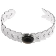 Bracelet jonc feuille de laurier réglable 15x160 mm pour cabochon 14x10 mm - Acier inox 304