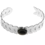 Bracelet jonc feuille de laurier réglable 15x160 mm pour cabochon 14x10 mm - Acier inox 304