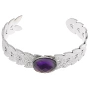 Bracelet jonc feuille de laurier réglable 15x160 mm pour cabochon 18x13 mm - Acier inox 304