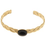 Bracelet jonc tressé réglable 8x160mm pour cabochon 14x10 mm - Acier inox 304 Doré