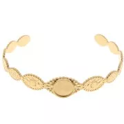 Bracelet jonc ovale motif soleil - réglable 12x155 mm pour cabochon 10 mm - Acier inox 304 Doré