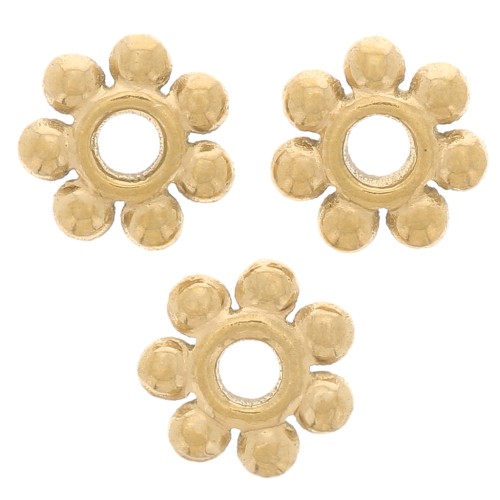 Perles rondelles fleur 6 mm - Acier inoxydable 304L Doré x10
