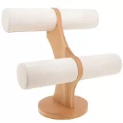 Porte bijoux - présentoir à bijoux pour bracelets 24x24 cm bambou et suédine Beige