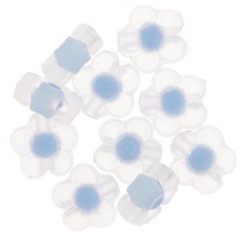 Perles fleurs 12.5 mm - Transparent - Bleu Pastel x10