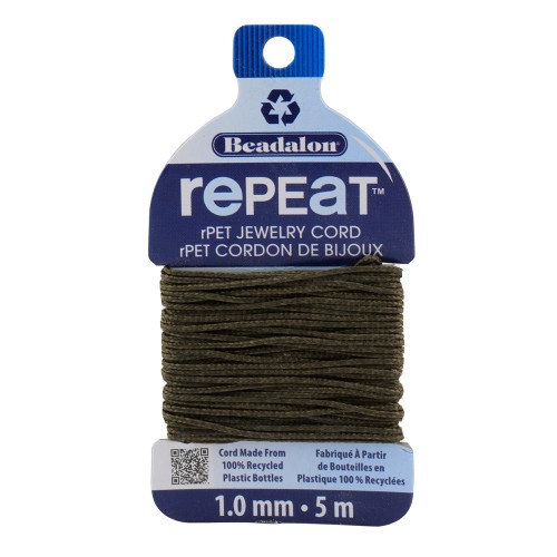 Cordon tressé RePEaT en polyester recyclé 1 mm - Marron foncé x5m