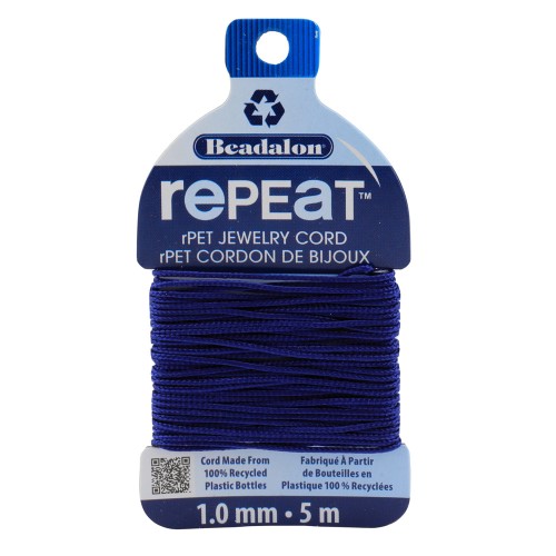 Cordon tressé RePEaT en polyester recyclé 1 mm - Bleu marine x5m
