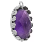 Serti pendentif ovale - décor fleurs pour cabochon 18x13 mm - Argent 925 x1