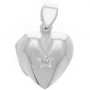 Pendentif porte-photo cassolette forme coeur avec oxydes de Zirconium 18x15 mm - Argent 925 x1