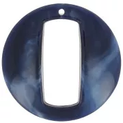 Pendentif rond évidé en acrylique 39 mm - Marbré bleu foncé x1