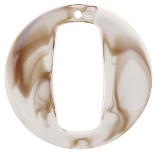 Pendentif rond évidé en acrylique 39 mm - Marbré beige - marron x1
