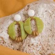 Pendentif rond évidé en acrylique 39 mm - Marbré noir - blanc x1