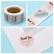 Rouleau d'étiquettes autocollantes 25 mm - Thank you - Nude - Noir x500