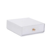 Ecrin bijoux à tiroir pour parure en carton 9x9x3 - Blanc nacré - Doré x1