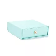 Ecrin bijoux à tiroir pour parure en carton 9x9x3 cm - Turquoise nacré - Doré