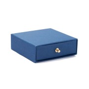 Ecrin bijoux à tiroir pour parure en carton 9x9x3 cm - Bleu marine - Doré x1|raw }}