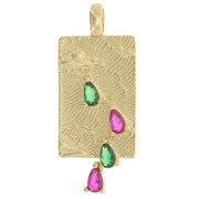 Pendentif rectangle avec oxydes de Zirconium forme goutte 35x15 mm - Doré - Vert - Fuchsia x1|raw }}