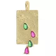 Pendentif rectangle avec oxydes de Zirconium forme goutte 35x15 mm - Doré - Vert - Fuchsia x1