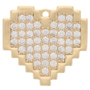Pendentif coeur pixel avec oxydes de Zirconium 17x18 mm - Doré - Crystal x1