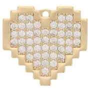 Pendentif coeur pixel avec oxydes de Zirconium 17x18 mm - Doré - Crystal x1