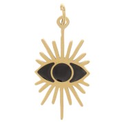 Breloque oeil 16.5x9 mm avec résine époxy - Acier inoxydable 316 Doré - Noir x1