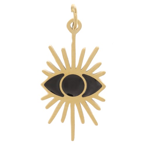 Breloque oeil 16.5x9 mm avec résine époxy - Acier inoxydable 316 Doré - Noir x1