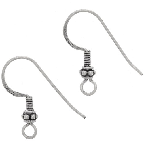 Crochets d'oreilles 20 mm avec petite fleur - Argent 925 oxydé x2