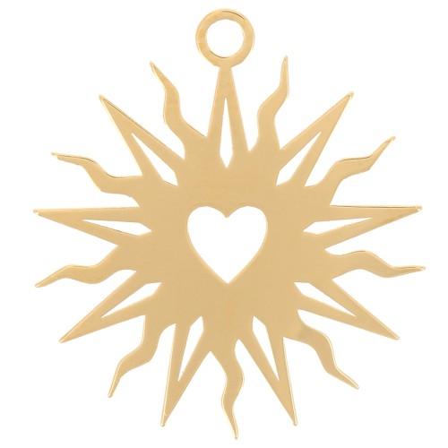 Pendentif soleil évidé 16 mm - motif coeur - exclu Perles&Co - Doré à l'or fin x1