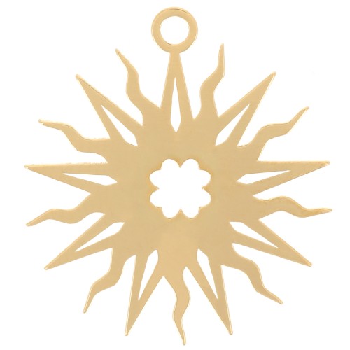 Pendentif soleil évidé 16 mm - motif trèfle - exclu Perles&Co - Doré à l'or fin x1