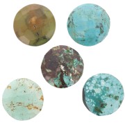 Cabochon rond facetté 15 mm en pierre gemme - Turquoise x1