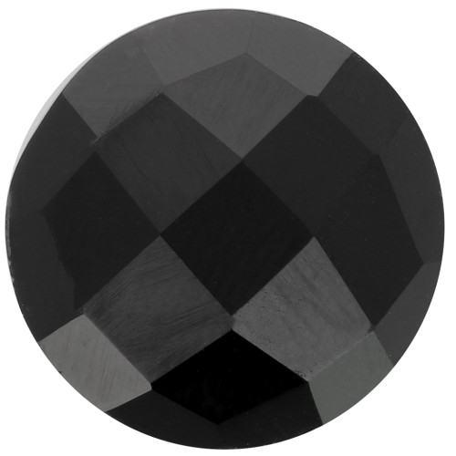 Cabochon rond facetté 15 mm en pierre gemme - Onyx noir x1