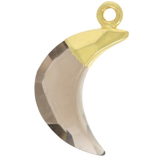 Breloque lune facettée 22x12 mm - Argent 925 Doré à l'or fin - Quartz fumé x1