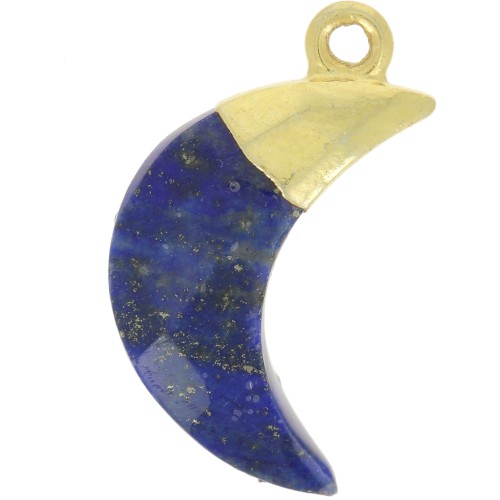 Breloque lune facettée 22x12 mm - Argent 925 Doré à l'or fin - Lapis lazuli x1