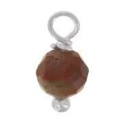 Breloques rondes facettées 3 mm Jaspe rouge sur clou tête boule en Argent 925 x6