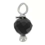 Breloques rondes facettées 3 mm Onyx noir sur clou tête boule en Argent 925 x6
