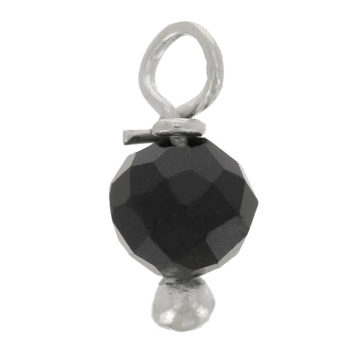 Breloques rondes facettées 3 mm Onyx noir sur clou tête boule en Argent 925 x6