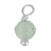 Breloques rondes facettées 3 mm Aventurine sur clou tête boule en Argent 925 x6